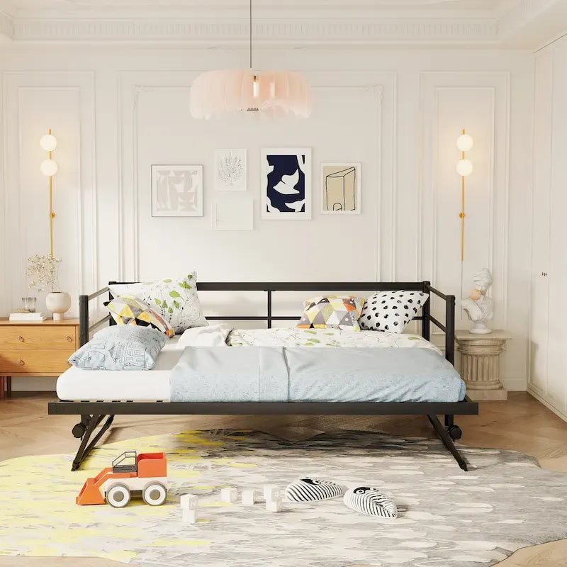 Twin Size Metal Daybed with Pop Up Trundle