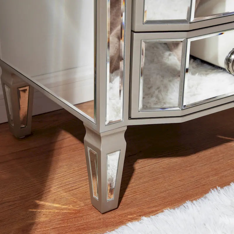 Accent Mirror Glass 3 Drawers Vintage Nightstand End Table
