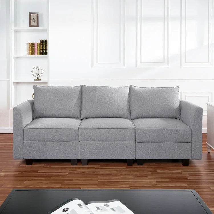 Modular 3 Piece Sofa with Soft Comfortable Seating Linen Sofa Couch with Sturdy Wooden Frame Ideal for Small Spaces