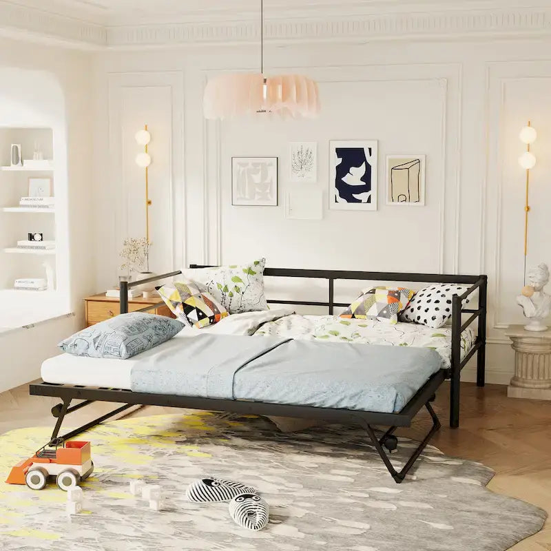 Twin Size Metal Daybed with Pop Up Trundle
