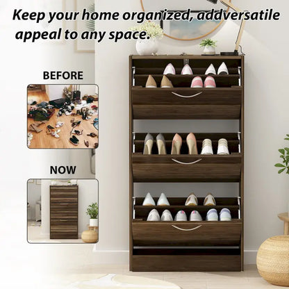 Shoe Cabinet with Flip Drawer for Entryway Rack Storage Organizer