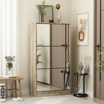 Timechee Mirrored Flip Drawer Shoe Cabinet Storage Cabinet Organizer