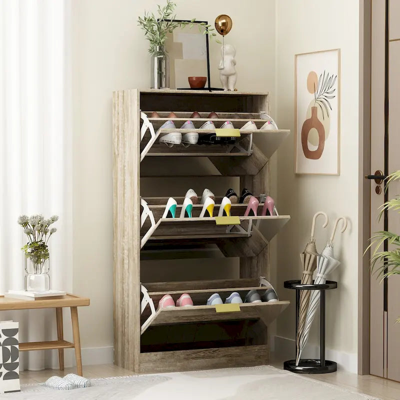 Timechee Mirrored Flip Drawer Shoe Cabinet Storage Cabinet Organizer