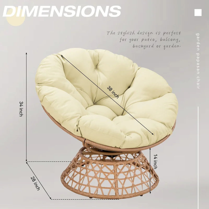 Cozywor Yellow Wicker Outdoor Patio Swivel Papasan Chair