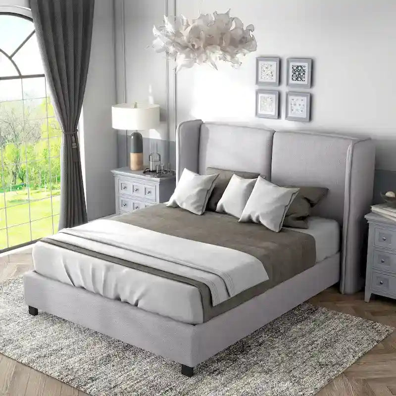 Janna Modern Boucle Fabric Queen-size Platform Bed with Wingback Headboard by Furniture of America