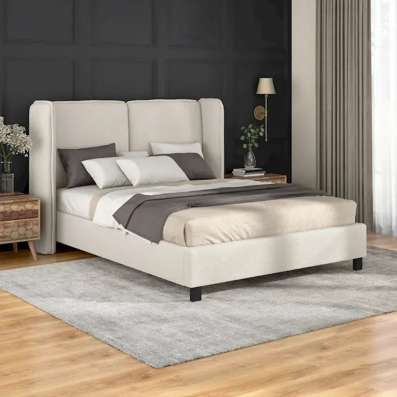 Janna Modern Boucle Fabric Queen-size Platform Bed with Wingback Headboard by Furniture of America