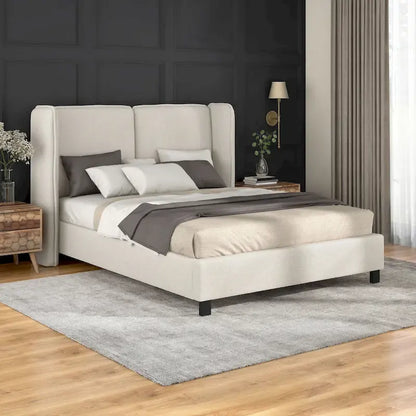 Janna Modern Boucle Fabric Queen-size Platform Bed with Wingback Headboard by Furniture of America
