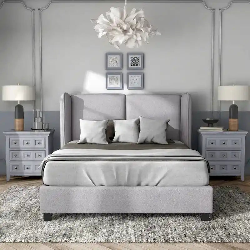 Janna Modern Boucle Fabric Queen-size Platform Bed with Wingback Headboard by Furniture of America