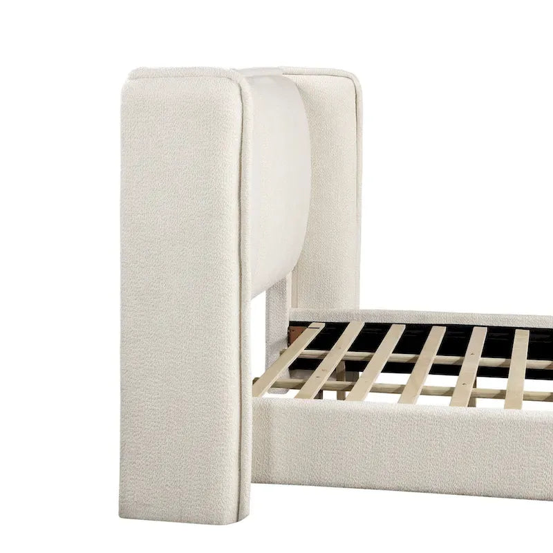 Janna Modern Boucle Fabric Queen-size Platform Bed with Wingback Headboard by Furniture of America