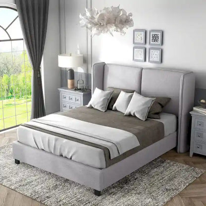 Janna Modern Boucle Fabric Queen-size Platform Bed with Wingback Headboard by Furniture of America