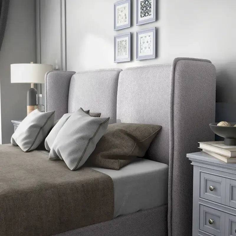 Janna Modern Boucle Fabric Queen-size Platform Bed with Wingback Headboard by Furniture of America