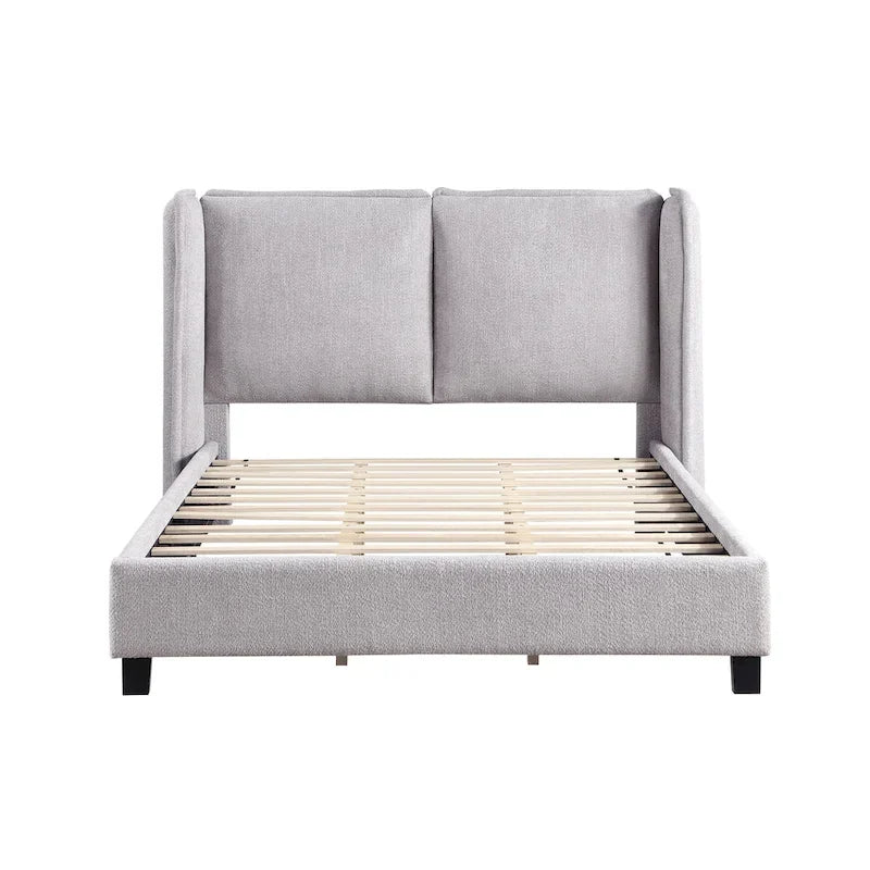Janna Modern Boucle Fabric Queen-size Platform Bed with Wingback Headboard by Furniture of America