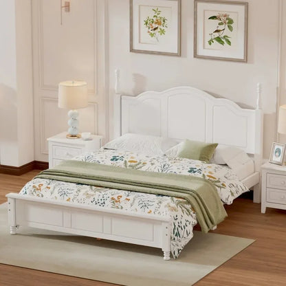 Queen Size Wood Platform Bed Frame,Retro Style Platform Bed