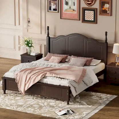 Queen Size Wood Platform Bed Frame,Retro Style Platform Bed