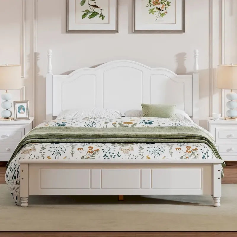 Queen Size Wood Platform Bed Frame,Retro Style Platform Bed