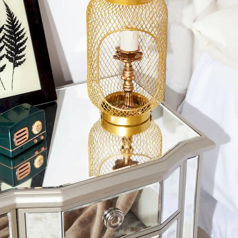 Accent Mirror Glass 3 Drawers Vintage Nightstand End Table