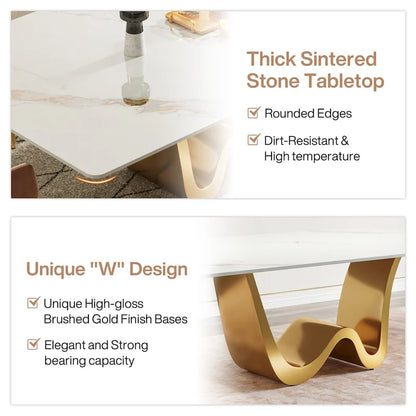 79 Modern Dining Table for 8 Rectangle Dining Table, Luxury White & Gold Kitchen Table with Sintered Stone